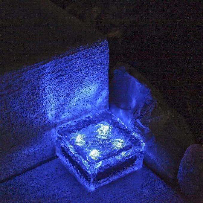 2 Pack Solar Path Ice Cube Lights Outdoor, Waterproof Garden Glass Path Light Solar Ice Light Crystal Brick Landscape Light (Blue)