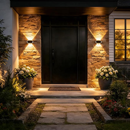 Ellasay Fence Lights Solar Powered: Outdoor LED Wall Lighting Dual Beam and 3 Color Modes IP65 Waterproof 12H Long Lasting Easy Mount for Garden Patio Backyard 2 Pack