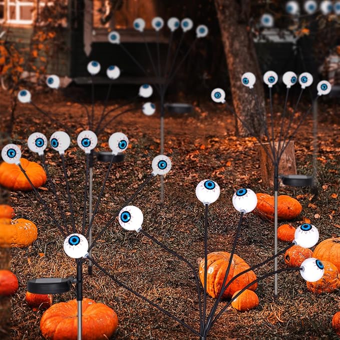 Halloween Solar Pathway Lights 2PK 12 LEDs Solar Outdoor Garden Stake Lights,Decorative Pathway Lights Waterproof Halloween Party Home Yard Patio Decorations Eyeball