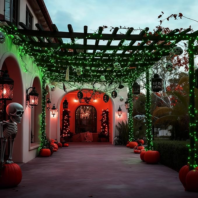 Christmas Decorations Outdoor 33ft 100LED Green String Lights, 8 Lighting Modes, Waterproof Fairy Lights for Christmas Party, Patio, Yard, Christmas Connectable up to 6 Sets（Black Wire-Green）.