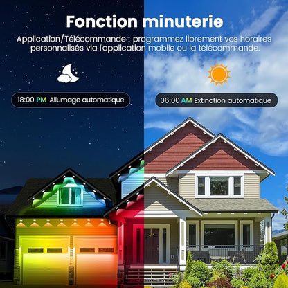 Permanent Christmas Lights Outdoor Women's Day Lights, DIY App & Bluetooth Music, Waterproof Ip65, 200 Ft Permanent Outdoor Lights for Soffit Fence Garage Landscape Patio.
