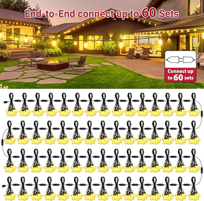 LAMPHOME 4-Pack 26Ft ST38 Outdoor String Lights, Warm Yellow Edison LED Patio Lights with 12+1 Shatterproof Bulbs, Waterproof for Bistro Christmas Party Garden Decor