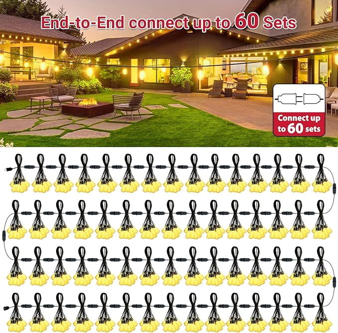 LAMPHOME 26Ft ST38 Outdoor String Lights, Yellow Patio Lights with 12+1 ST38 Edison Bulbs, LED Shatterproof String | Lumora