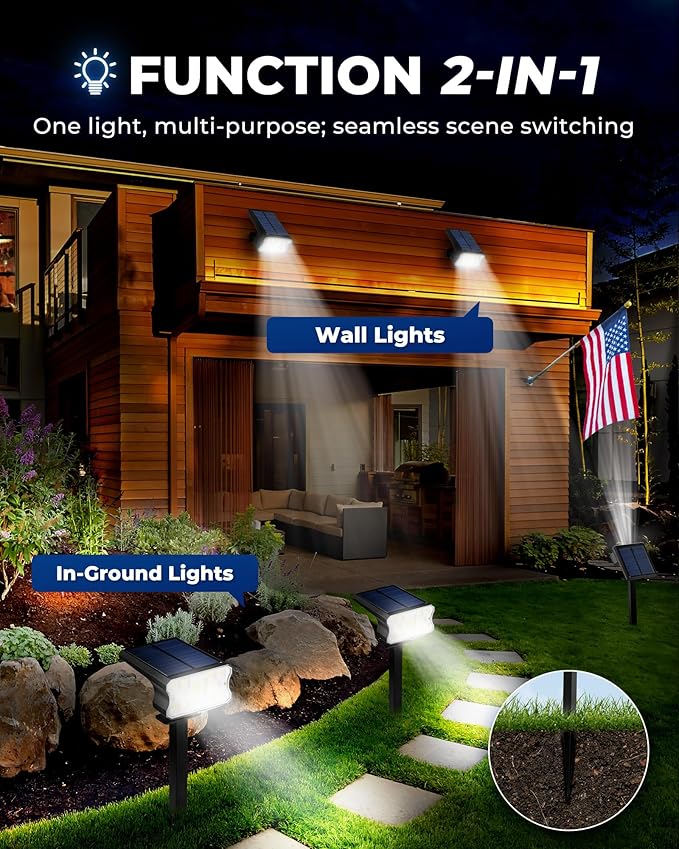 Solar Lights Outdoor Waterproof IP67, 4 Pack 60 LED Solar Spot Lights with 3 Lighting Modes, 2-in-1 Auto On/Off | Lumora