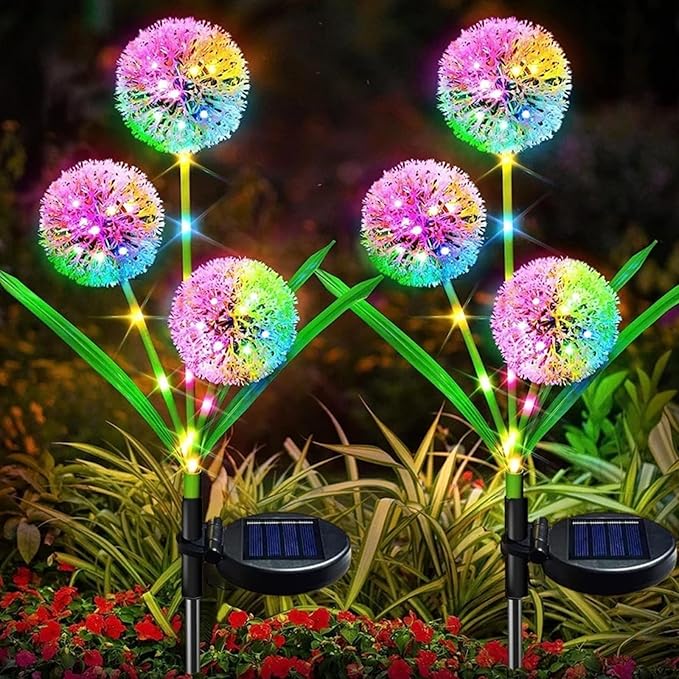 Solar Garden Decorative Lights, Dandelion, LED Lawn Lights, Suitable for Yards, Paths, Sidewalks, Parks, Landscape Decoration, for Women, 4 Pack (Colored Light)