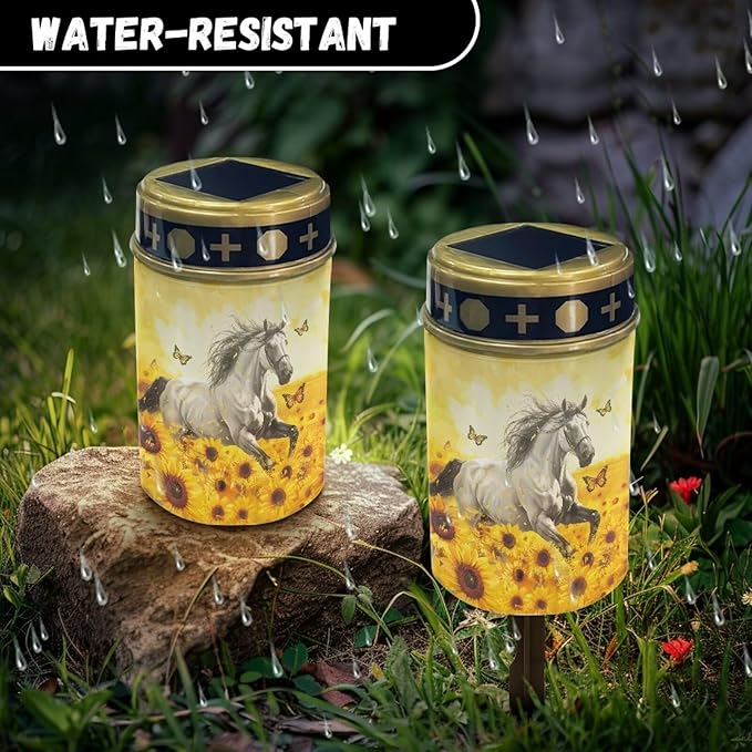 HUGS IDEA Sunflower White Horse Solar-Powered Grave Lights Waterproof Grave Solar Lights for Cemetery Outdoor | Lumora