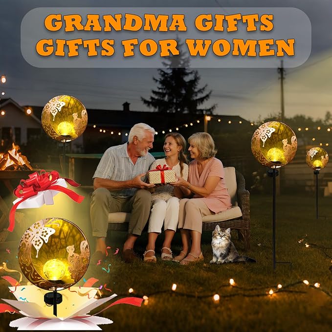 Unique Birthday Gifts for Women Mom Grandma,Solar Butterfly Cat Garden Lights Outdoor Decor,Housewarming Gifts New Home for Patio, Lawn, Yard, Pathway