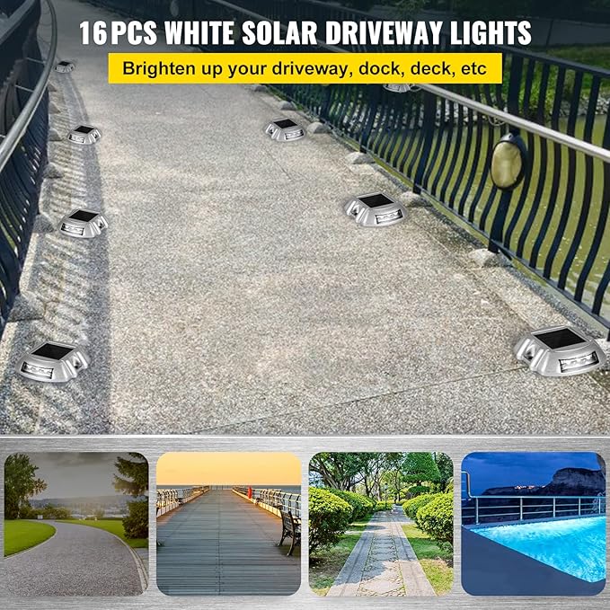 VEVOR Driveway Lights 16-Pack Solar Driveway Lights White with Screw Solar Deck Lights Outdoor Waterproof Wireless | Lumora