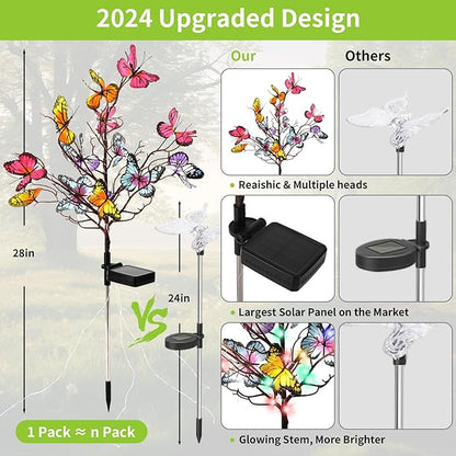 Solar Butterfly Lights, 2 Pack Solar Garden Lights Outdoor, Outdoor Garden Waterproof with Solar Butterfly Stake, Solar Outdoor Decor Light for Landscape, Pathway, Yard (Colorful Light)