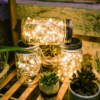 CANDLE CHOICE Solar Powered Mason Jar Lights Outdoor Waterproof 30 Mini Warm White LED Fairy Starry Firefly Lanterns Garden Table Patio Backyard Tree Lawn Porch Wedding Christmas Decorations 6 Pack