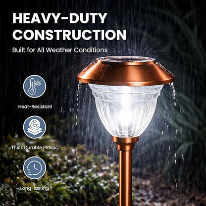 Energizer Solar Outdoor Garden Lights - 10 Pack LED Driveway Solar Lights with 10 Lumen Output, Patterned Glass & Metal Finish, IP65 Waterproof & Easy to Install Garden Lights for Outside - Copper