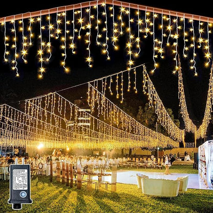 99ft Icicle Lights for Outside, Warm White Christmas Outdoor Indoor, 1216 LED Twinkle Strings with 228 Drops for Thanksgiving Room Home Wall Bedroom Window Decorations
