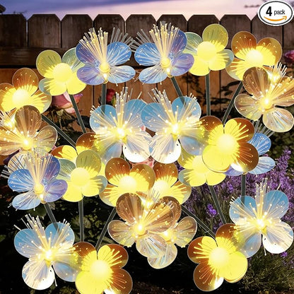 4 Pack Solar Garden Lights - Rainbow Petals, Warm Light, Flash & Constant Modes, Auto On/Off, Waterproof with Ground Plug for Yard, Patio Decoration