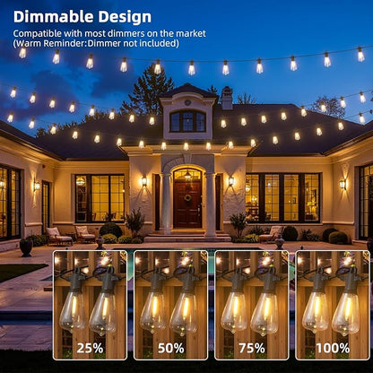 FOOMAN LED Outdoor String Lights, 150FT Outside Waterproof Patio Lights with 72+3 Shatterproof ST38 Edison Bulbs, 2700K Warm White Hanging Light, Dimmable Light for Back Yard Porch Party Gezebo