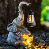 Solar Garden Statue Lights Loving Elephants Figurine with Solar Lantern, Outdoor Yard Decorations for Patio Porch | Lumora