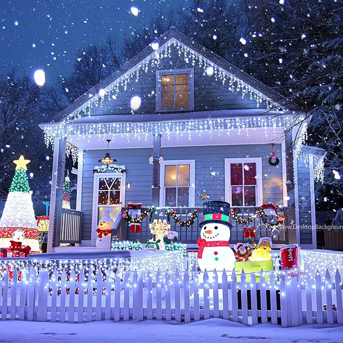 132ft Icicle Lights for Outside, 1280 LED White Christmas Lights Outdoor with 240 Twinkle Drops, 8 Modes Plug in | Lumora