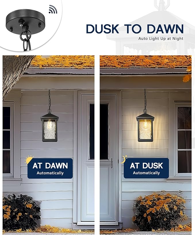 FEMILA Dusk to Dawn Outdoor Pendant Lights for Porch, 14.5" Mondern Pendant Hanging Light Fixture for Porch, Front | Lumora