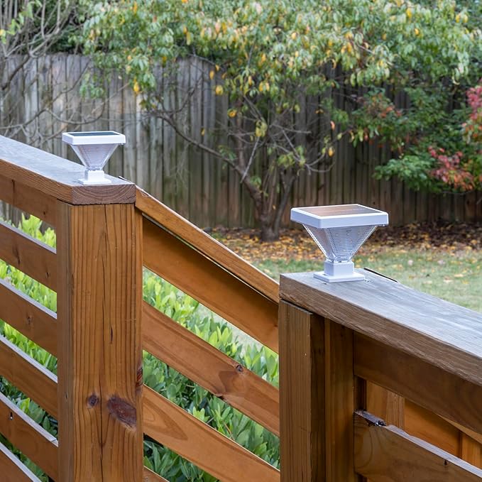 Gama Sonic Luxor Solar Post Cap Light for 4 x 4 and 5 x 5 Post Solar LED Cap Light with 2700K Warm White with Hi/Lo Mode for Wood and Vinyl Fence (2-Pack, White)