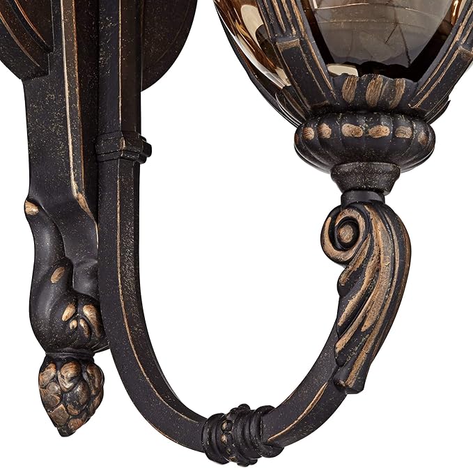 John Timberland Bellagio Outdoor Wall Light Fixture Veranda Bronze Aluminum Double Arm 27 1/2" Champagne Hammered Glass for Exterior House Porch Patio Outside Deck Garage Yard Front Door Home