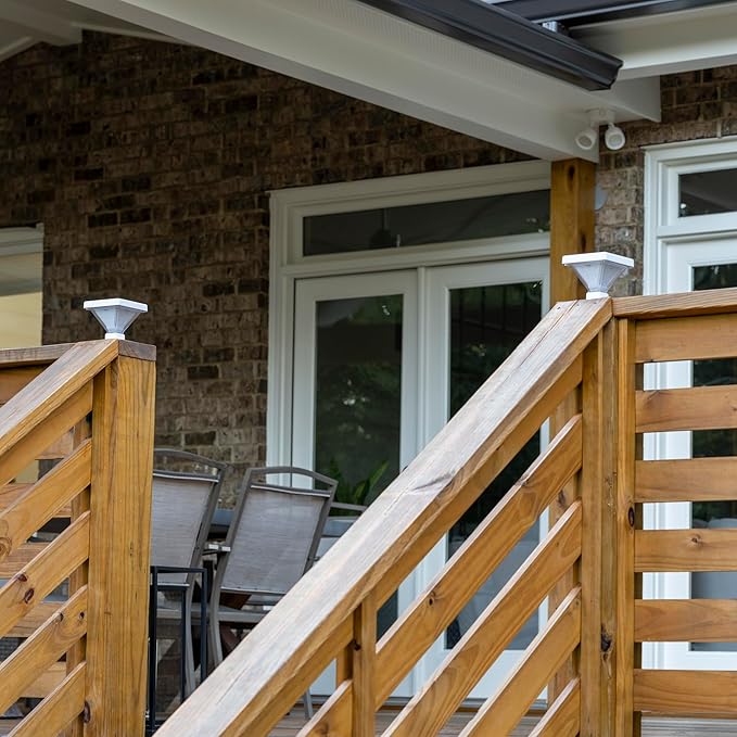 Gama Sonic Luxor Solar Post Cap Light for 4 x 4 and 5 x 5 Post Solar LED Cap Light with 2700K Warm White with Hi/Lo Mode for Wood and Vinyl Fence (2-Pack, White)
