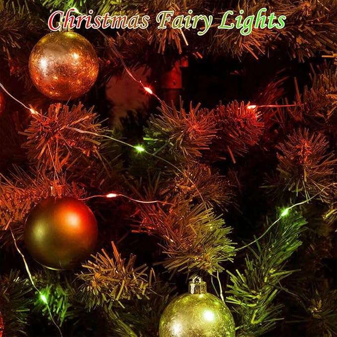 4 Pack Red and Green Christmas String Lights, Each 20FT 60 LED Fairy Lights Battery Operated with Timer, Waterproof | Lumora