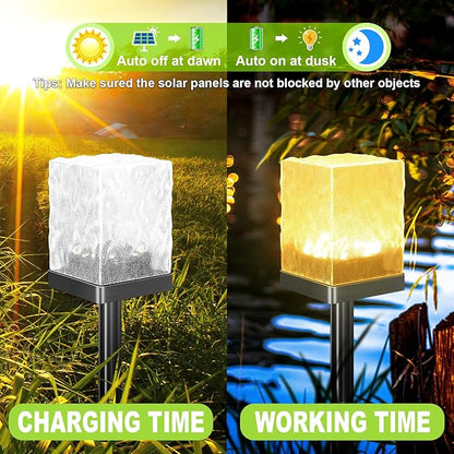 Solar Pathway Lights, LED Outdoor Waterproof Ice Brick Ground Light, Multi-use Landscape Lighting for Lawn & Table | Auto On/Off Solar Powered Garden Yard Decoration (Warm Color, 4 Pack)