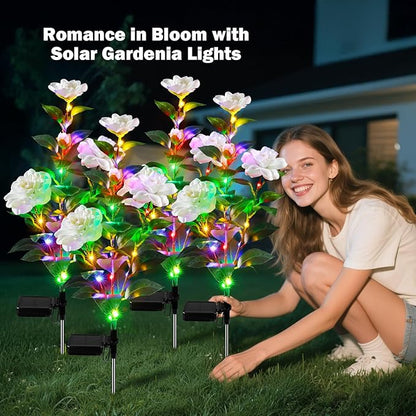 Solar Flower Lights, Multi-Color Changing Gardenia Lights, Solar Flowers Outdoor Waterproof, Solar Powered Garden Decor for Patio Yard Pathway Decoration(2 Pack)