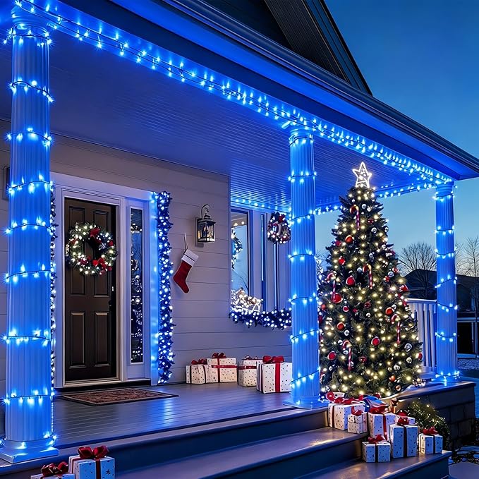 LAMPHOME Blue Christmas Lights Outdoor Waterproof, 1200LED (24pk of 50L) Green Wire Fairy Starry String Lights Indoor Plug in,Xmas Decorations for Wedding Party Trees Wreath Yard Garden Party Decor