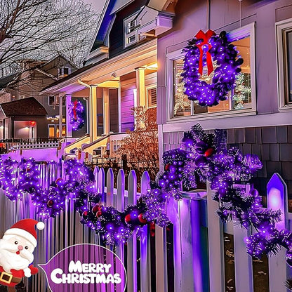 JMEXSUSS 4 Pack Purple Solar String Lights Outdoor Waterproof, 100 LED 33ft Purple Solar Fairy Lights, 8 Modes Copper Wire Christmas Light for Halloween Christmas Garden Yard Tree Decor