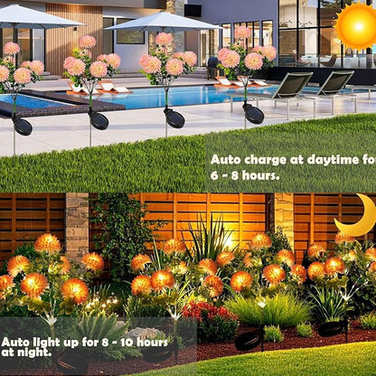 2 Pack Outdoor Solar Garden Lights Decor, Waterproof Solar Powered Flowers Lamp, Decorative 14PCS Artificial Dahlia with Warm White LEDs, 29.5 INCH Solar Lights for Pathway Fence Yard Patio Lawn Porch