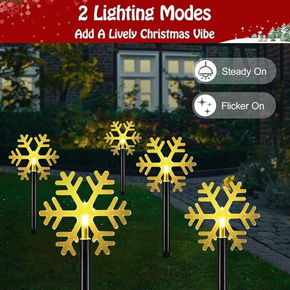 Lewondr Solar Christmas Pathway Lights, 5 PCS Solar Christmas Decorations Outdoor with 2 Lighting Modes, Clear Snowflake Lights with Garden Stake, Waterproof Garden Yard Lawn Patio Holiday Decor