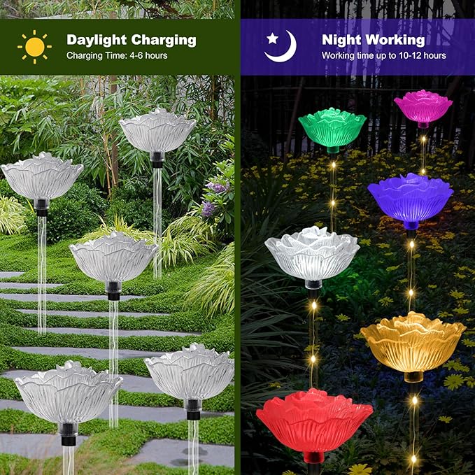 Solar Garden Light Outdoor Waterproof,6PACKS Multicolor Bigger Rose Flowers Lights Lawn Decor,Solar Pathway Rose Lights for Garden,Mom Day,Christmas,Housewarming Gifts Decor
