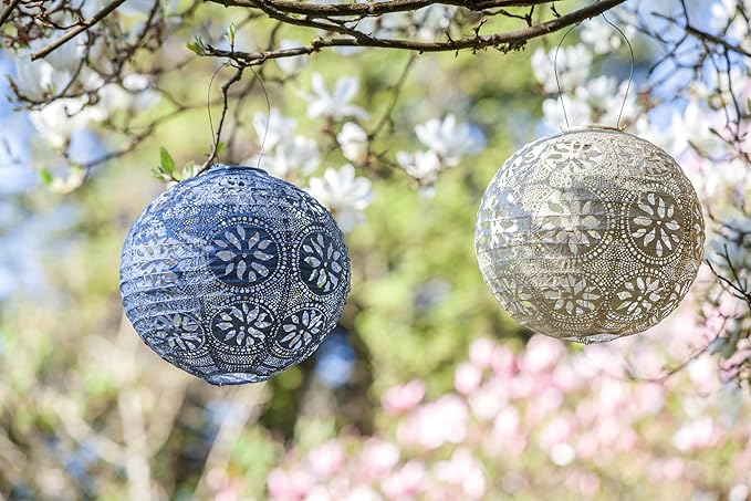 Soji Stella Market, LED Outdoor Solar Lantern, Handmade with Weather-Resistant UV Rated Tyvek, Stainless Steel Hardware, Auto sensor on/off, for Patio, Deck, (Pearl)