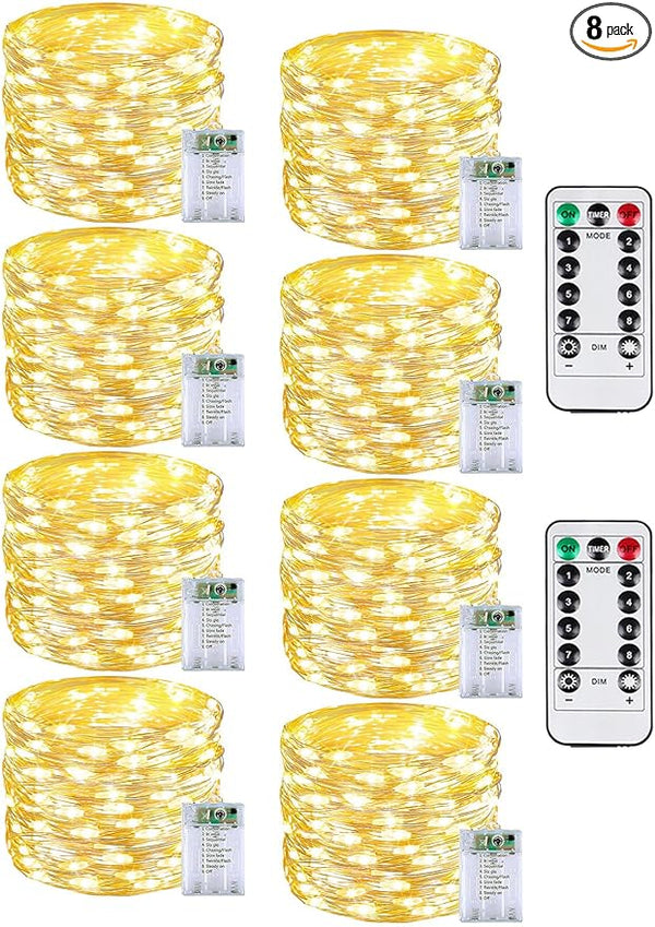8 Pack Christmas Fairy Lights Battery Operated with Remote, Each 20FT 60LED Waterproof Twinkle Lights with Timer | Lumora