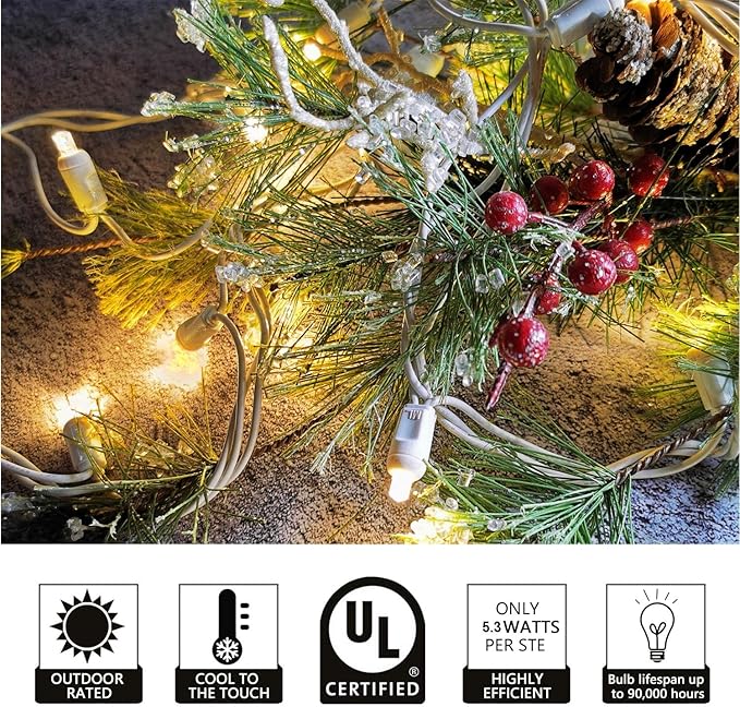 Christmas Lights 50 LED 17FT Commercial Mini LED String Lights, 120V UL, White Wire Xmas Lights for Indoor & | Lumora
