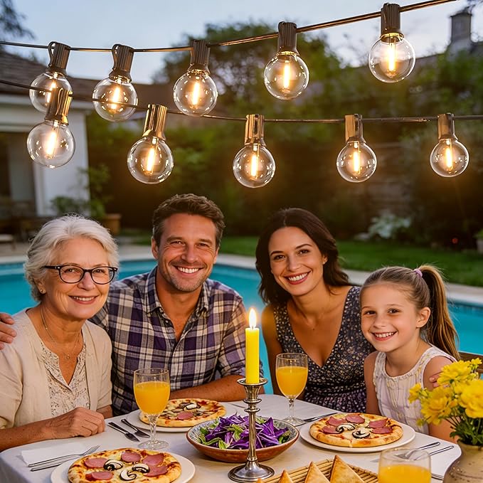 SUFEIMAS Outdoor-String-Lights-Patio-LED-Light-Outside 30FT Waterproof Dimmable Remote Outdoor Lighting Globe Plastic G40 Bulbs Hanging Lights Connectable for Backyard Porch Party 1FT Bulbs Spacing