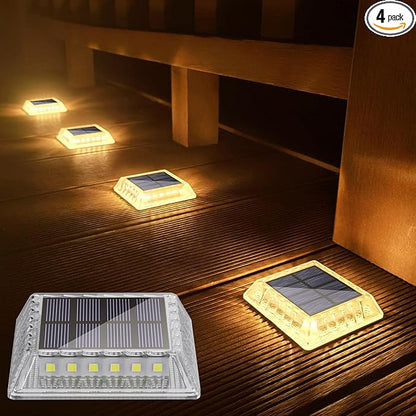 Solar Deck Lights Solar Powered, Solar Stair Lights Outdoor Waterproof, Solar Step Lights for Outdoor Garden Patio Sidewalk Runway Pathway Driveway Dock(4 Pack)