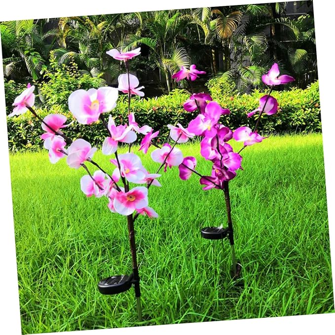 Mipcase 2pcs Orchid Shape Solar Garden Lights Outdoor Solar Pathway Lamp for Driveways Walkways Yards Energy Saving Easy to Install Purple Decorative Landscape Lighting