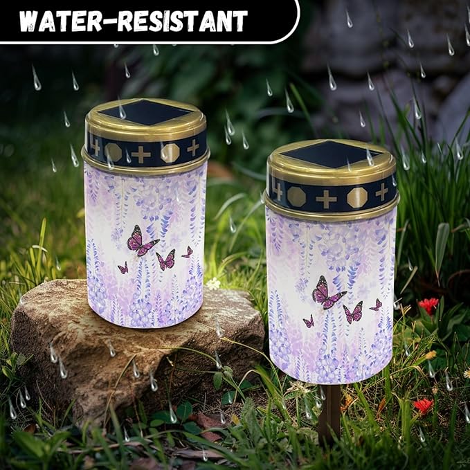 Butterfly Floral Solar Pathway Lights Outdoor LED Lantern Flameless Solar-Powered Fairy Lights for Outside,Waterproof Garden Lights for Yard Patio Driveway Path