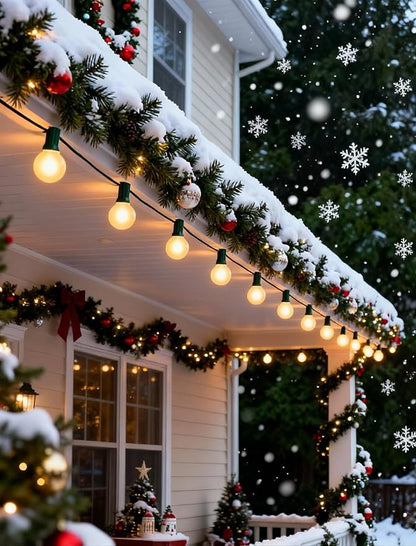 G40 Christmas Lights 25Ft Frosted Christmas Lights with 27 Edison Incandescent Round Bulbs,Connectable Xmas Globe Light for Indoor/Outdoor Tree Holiday Party Garden Decor,Green Wire