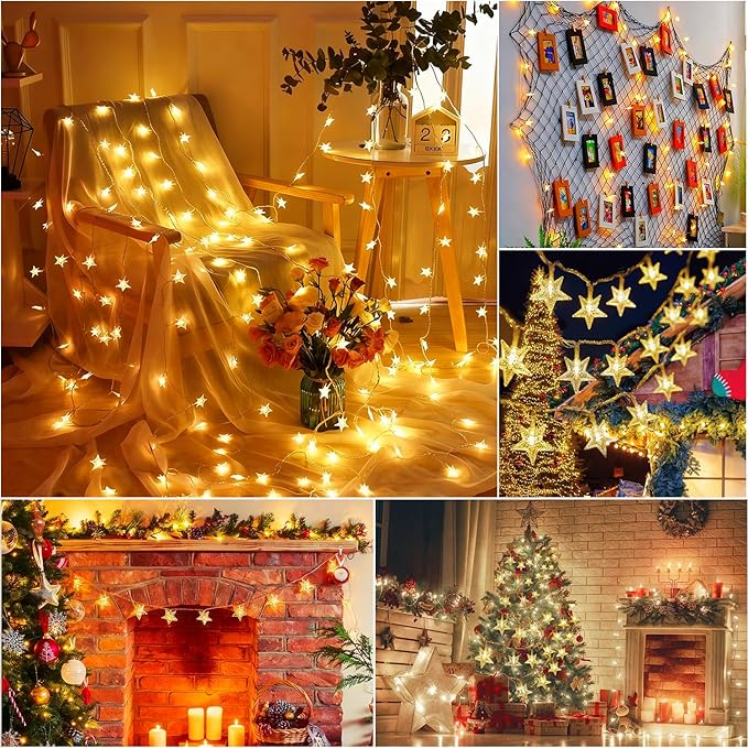 Plug-in Star Light String 33FT 100 Lights with 14pcs Hooks for Indoor Light String Wall Hanging, 8-Mode Star Night Fairy String Lights Can Be Used for Indoor and Outdoor Decoration