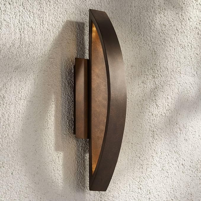 Possini Euro Design Modern Outdoor Wall Light Fixture LED Mottled Coppered Bronze Brown 20 1/2" Arching Steel Frame | Lumora