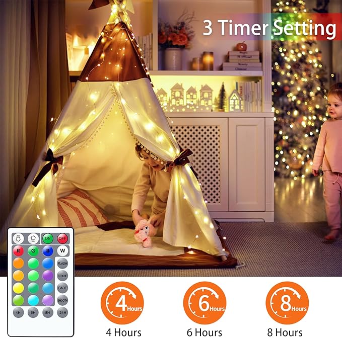 33ft Fairy Lights Battery Operated, 16 Color Changing String Light with Remote Timer, RGB Waterproof Twinkle Lights for Indoor Outdoor Room Garden Yard Gift Party Christmas Décor