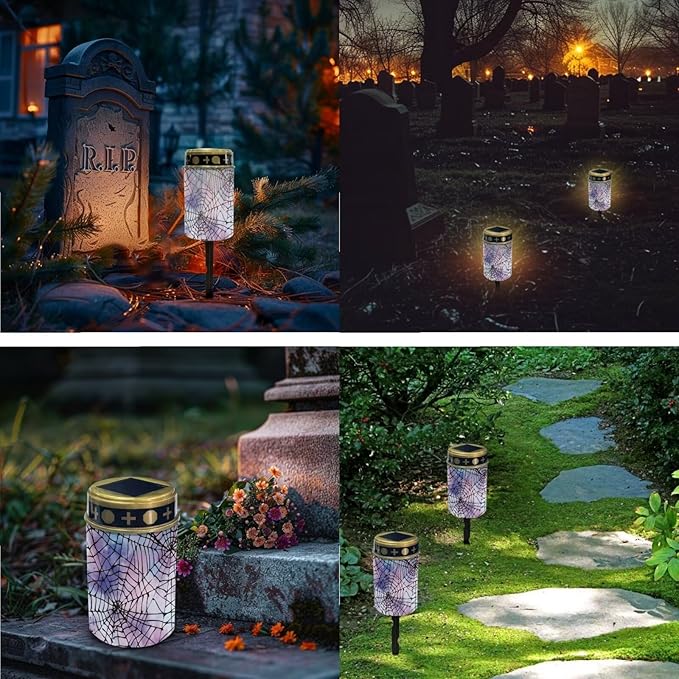 Halloween Solar Outdoor Lights Waterproof 2 Pcs Solar Cemetery Decorations for Grave Cemetery Solar Lights Outside | Lumora