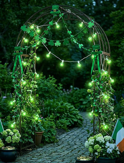G40 LED St. Patrick's Day String Lights Outdoor, 25Ft St Patricks Decorations Lights Outdoor with Clear Green Round Bulbs, Hanging Patio Lights Shatterproof for Indoor Home Decor Party, White Wire