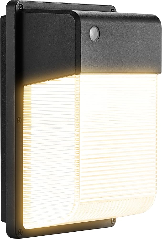 JJC LED Wall Pack Light with Photocell,28W(150-250W Replacement),3000LM 3000K-Warm White Dusk to Dawn LED Outdoor Lighting,100-277V Outdoor Security Lights