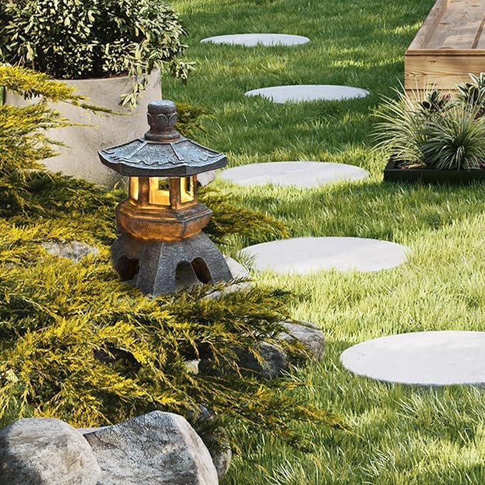 Garden Statues Outdoor, Solar Garden Statues, Palace Lamp Solar Powered Zen Lantern, Solar Yard Decorations for Outside Patio, Garden, Lawn (C)