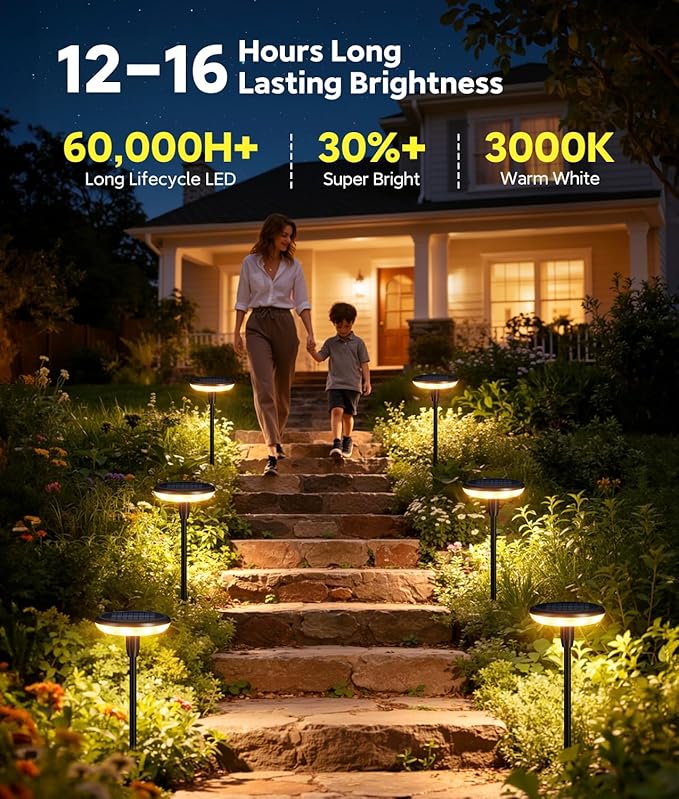 LETMY Solar Lights Outdoor, 4 Pack Upgraded Solar Lights Outdoor Waterproof, Solar Pathway Lights, Auto On/Off Solar Garden Lights for Yard Patio Lawn Path