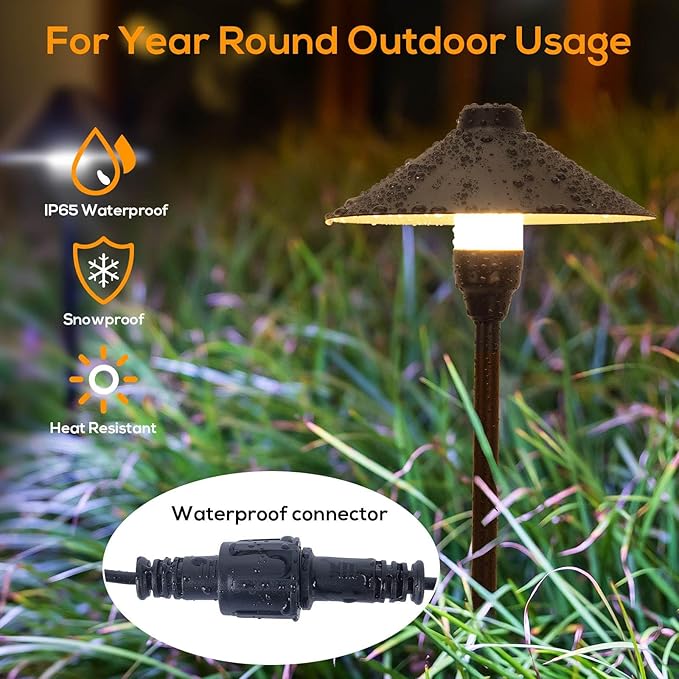 Low Voltage Pathway Lights with Timer, Plug in Landscape Path Lights 4H/6H/8H Timing, 3000K LED Landscape Lighting IP65 Waterproof ETL Listed, Set of 4 Lights Total 12W, Non-Hardwired