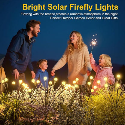 Solar Lights Outdoor - Upgraded 4-Pack of 32 LEDs Solar Garden Light,IP65 Waterproof Outdoor Decor Solar Firefly Lights for Yard,Pathway Decoration,Unique Gifts for Women and Grandma (Warm White)